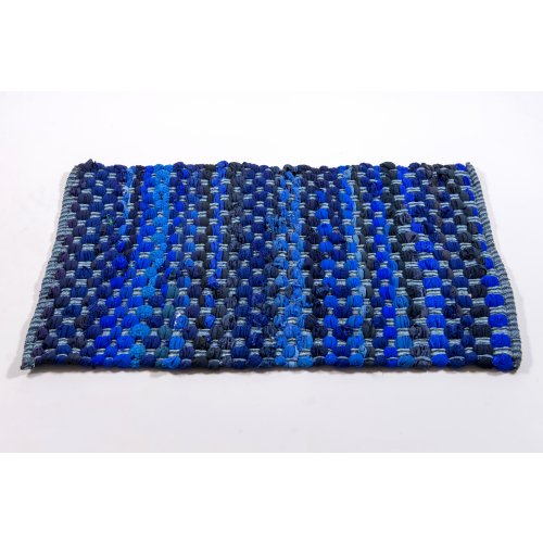 Alfombra algodon 70 x 120 cm con retazos intercalados azul