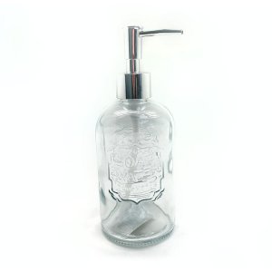 Dosificador de jabón líquido de vidrio redondo con inscripciones