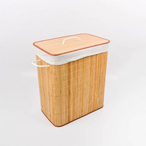 Cesto de ropa bamboo rectangular con divisor natural