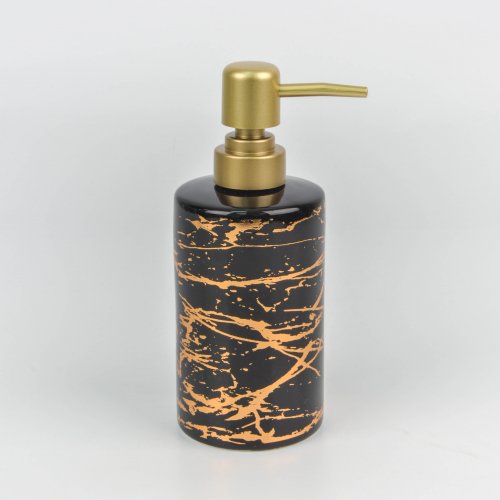 Dispenser de jabón líquido negro con líneas doradas