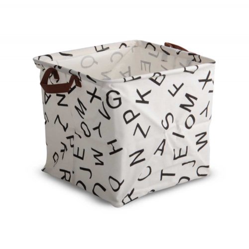 Cesto cuadrado blanco con letras  negro 32x32x32cm