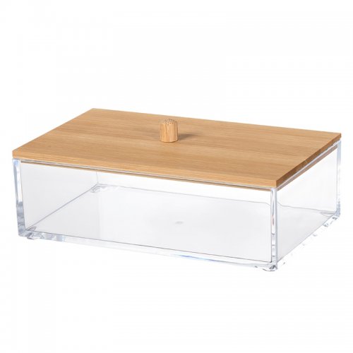 Caja rectangular con tapa de bambo de 9.6x26.6x5cm de acrílico