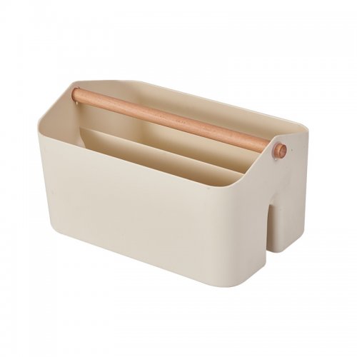 Organizador de baño natural con asa de bamboo de 16x12,5x14cm de plástico