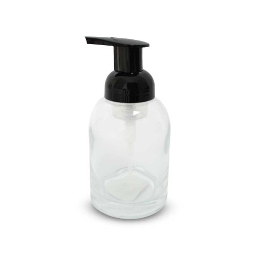 Dispenser para jabón líquido transparente con dosificador de espuma negro 250ml 7,3x15,5cm de vidrio