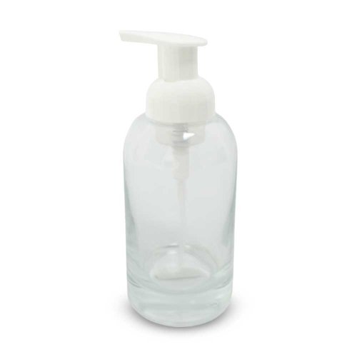 Dispenser para jabón líquido transparente con dosificador de espuma blanco 350ml 7,4x18,3cm de vidrio