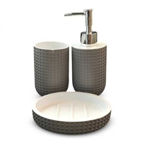 Set de baño de 3 piezas gris cuadrados profundos - Resina -