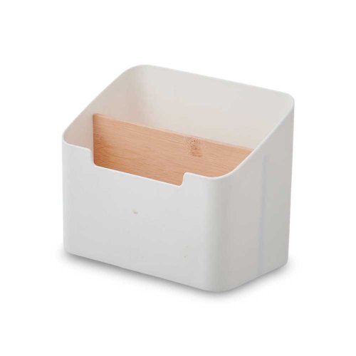 Organizador de baño con dos divisiones blanco con bamboo 14,5x9x11,7cm - Plástico -