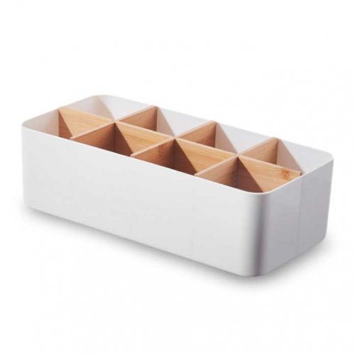 Organizador de baño con 8 divisiones blanco con bamboo 27x12,8x7,9cm - Plástico -