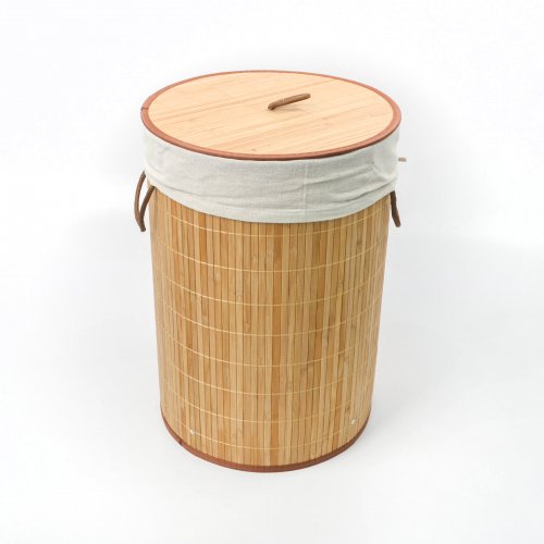 Cesto ropa redondo de bamboo con tela Natural
