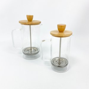 Cafetera de vidrio con tapa de bamboo (Ver medidas disponibles)