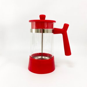 Cafetera de vidrio con base plástica roja - Ver tamaños disponibles