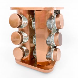 Especiero de cobre cuadrado x12 frascos con tapa de metal