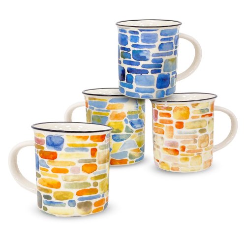 Set x12 jarros mug redondos con ladrillos de colores surtidos