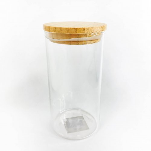 Frasco vidrio con tapa de bamboo 15,5cm
