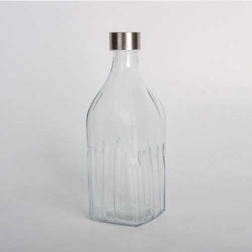 Botella cuadrada de vidrio con tapa de acero