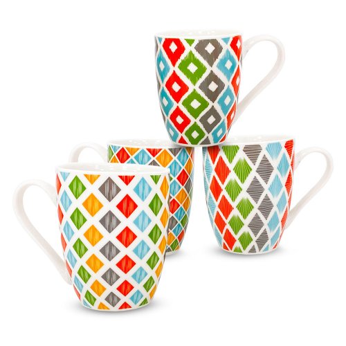 Set x12 jarros mug con rombos multicolores