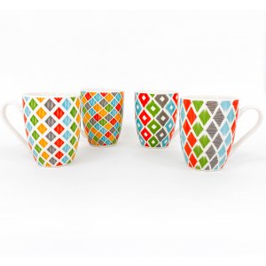 Set x12 jarros mug con rombos multicolores