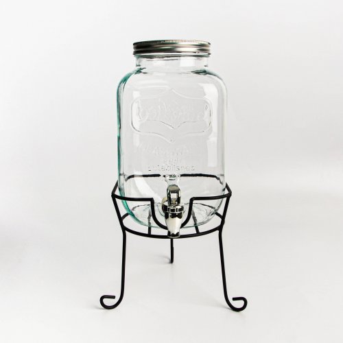 Dispenser de bebida de vidrio con canilla y soporte 4lt