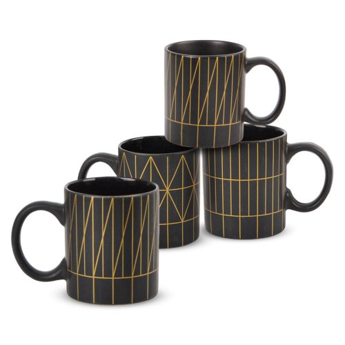 Set x12 jarros mug negro con doradfo