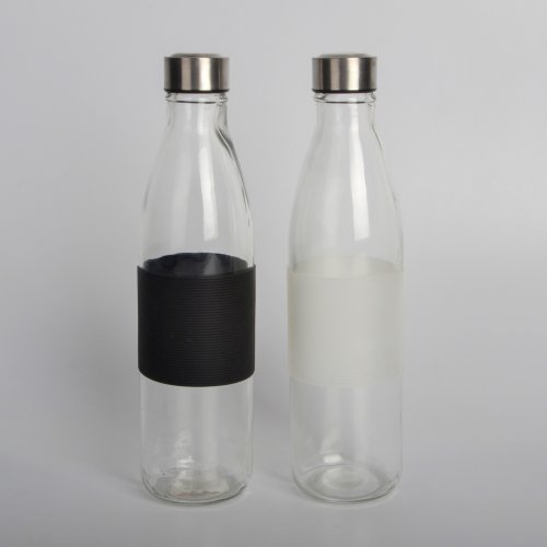 Botella de vidrio transparente con detalle blanco-negro surtido 1lt