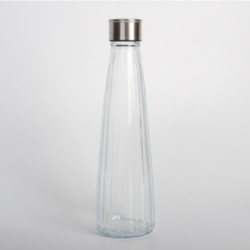 Botella de vidrio rayada con tapa de acero 750ml