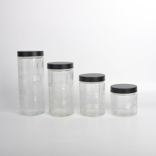 ZTN - Frasco de vidrio con rectángulos con tapa negra - Ver medidas disponibles
