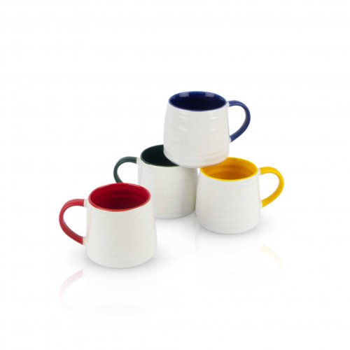 Set x12 jarros de cerámica blanco con rayas intercaladas colores surtidos