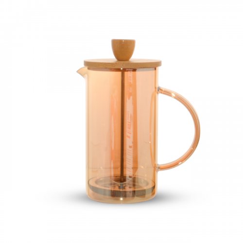 Cafetera dorada con tapa de bamboo 800ml 10x19,5cm de vidrio