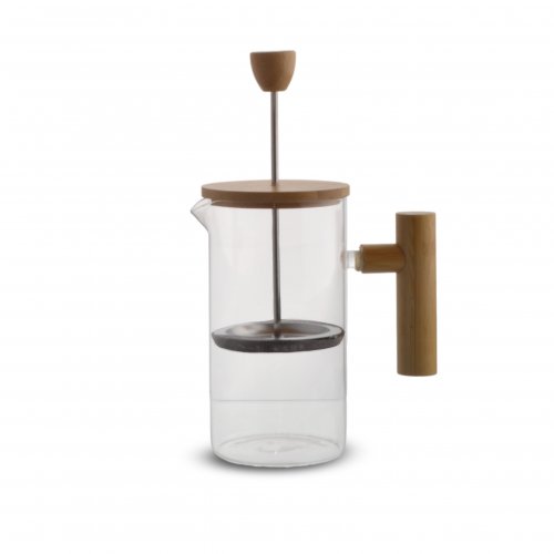 Cafetera con tapa y mango de bamboo 350ml 7,2x17cm de vidrio