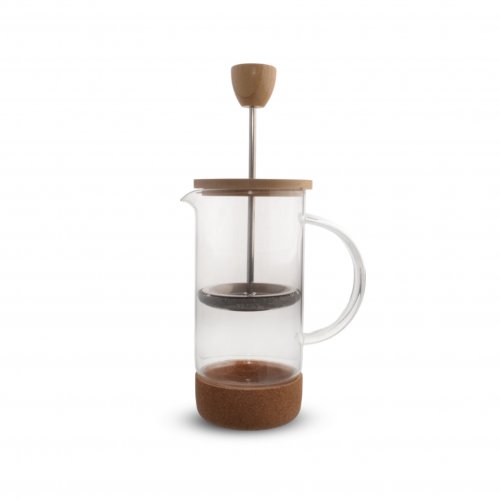 Cafetera con tapa de bamboo, asa de vidrio y base de corcho 600ml 9x20cm de vidrio