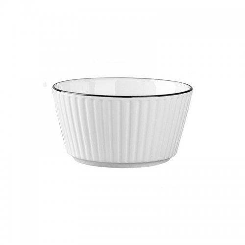 Set x6 bowls cónicos acanalados blancos con borde negro 12,6cm de cerámica