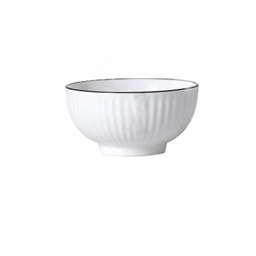 Set x6 bowls redondos acanalados blancos con borde negro 12,6cm de cerámica