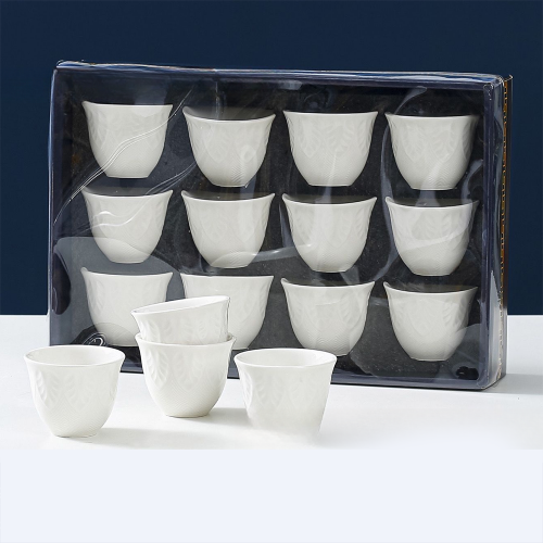 Set x12 tazas de té blancas con hojas 90ml 6,5x5,3cm de cerámica