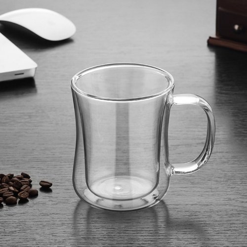 Taza de café grande silueta con asa 200ml 8x9,5cm de doble vidrio