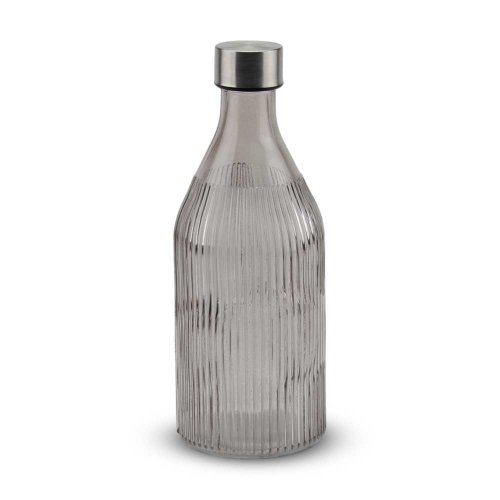 Botella redonda gris con rayas verticales con tapón de acero 9,5x9,5x25,5cm 1000ml - Vidrio -