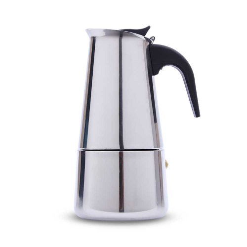 Cafetera tipo italiana con asa negra 100ml - 2 TAZAS - Acero -