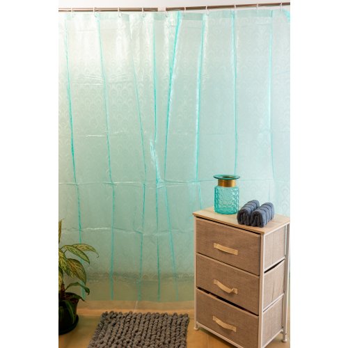 Cortina de baño PVC 180 x 180 cm pluma de pavo real verde agua