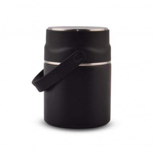 Contenedor térmico para alimentos con cuchara negro 600ml 9,5x15cm de acero