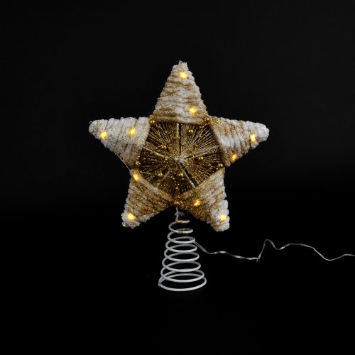 Puntal estrella con cuentas plateadas con luz a pila 25x20x6cm
