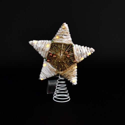 Puntal estrella con cuentas doradas con luz a pila 25x20x6cm