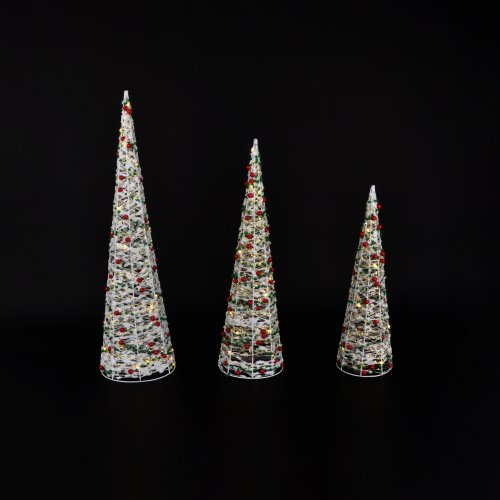 Set x3 conos con perlas de colores y luz a pila 40-50-60cm