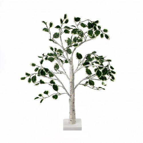 Árbol con luz blanco con hojas disciplinadas 60 cm