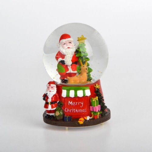 Bola de nieve Merry Christmas con regalos surtidos con música y luz 9x9x13,5cm c/batería