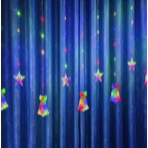 Guía 91 luces multicolor campanas y estrellas con dibujos  300x70x50cm con enchufe
