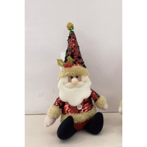 Papá Noel sentado con traje lentejuelas doradas-plateadas 17x32cm