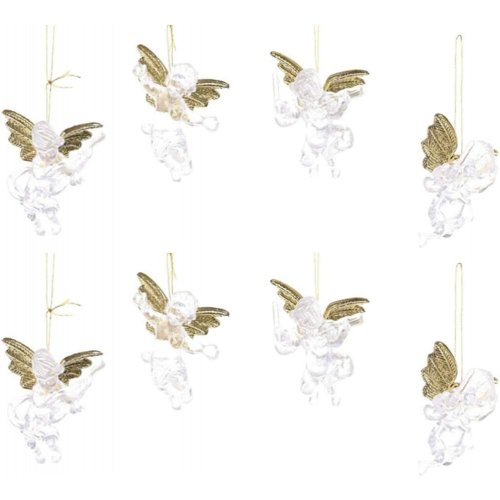 Set x4 ángeles acrílico colgantes con alas doradas 7,5cm