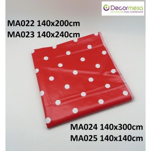Mantel con lunares de PVC Rojo - Ver tamaños disponibles