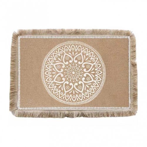 Set x4 individual de yute mandala blanco con flecos 45x35 cm