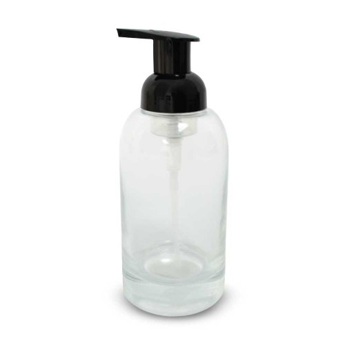 Dispenser para jabón líquido transparente con dosificador de espuma negro 350ml 7,4x18,3cm de vidrio