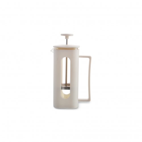 Cafetera cuadrada con visor de plástico blanco 350ml 6,5x6,5x18cm de vidrio